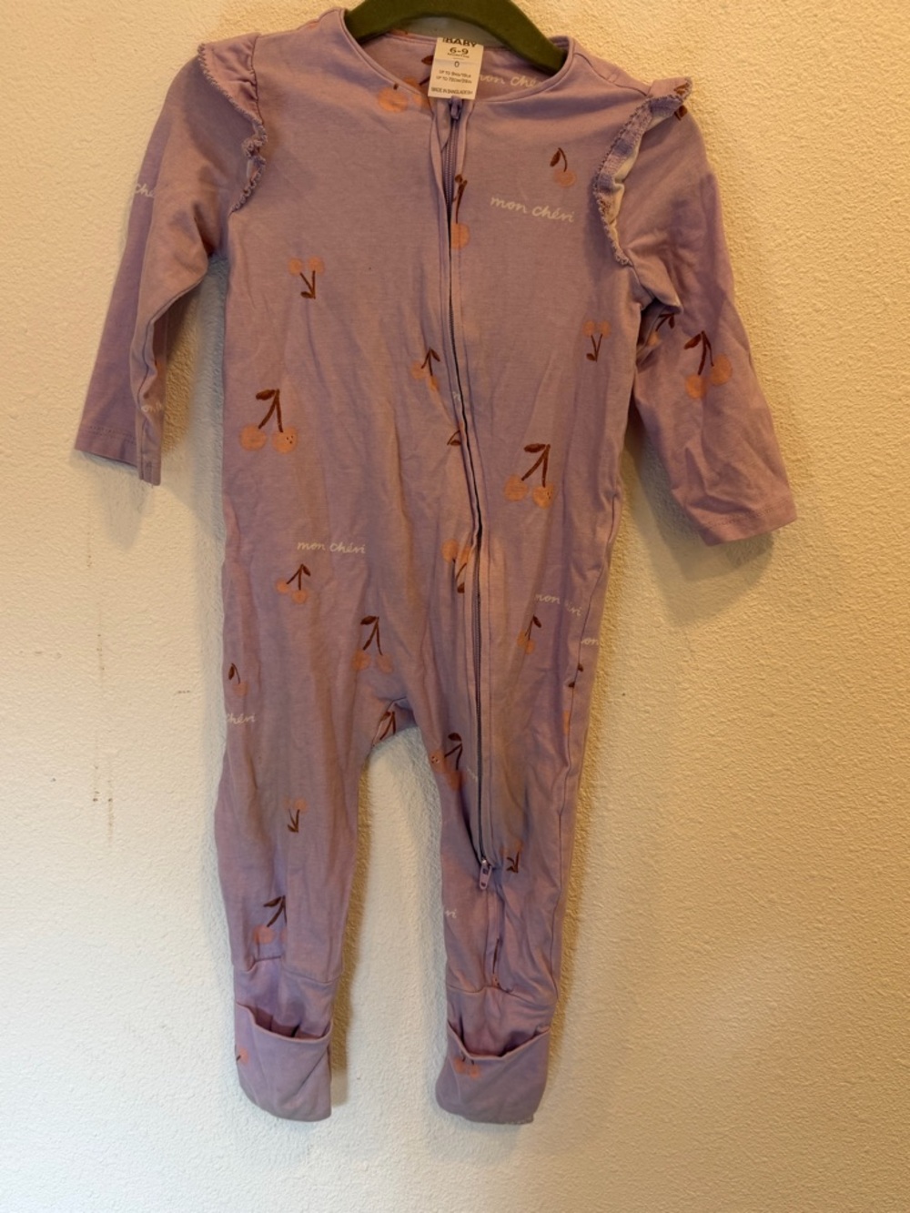 Cotton On Lavender Cherry-Print Zip Baby Footie